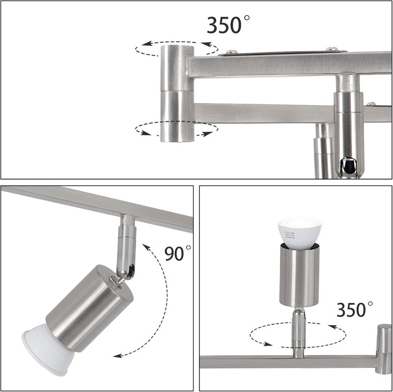 SEEBLEN 6-Light Nickel Track Lighting Fixture Ceiling, Modern LED Track Lighting with Flexible Foldable Arm and Rotatable Light Head, Adjustable Ceiling Light for Kitchen Islands, Dining Rooms - Image 3